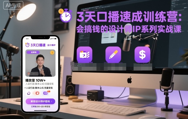 3天口播速成训练营，会搞钱的设计师IP系列实战课-旺仔资源库
