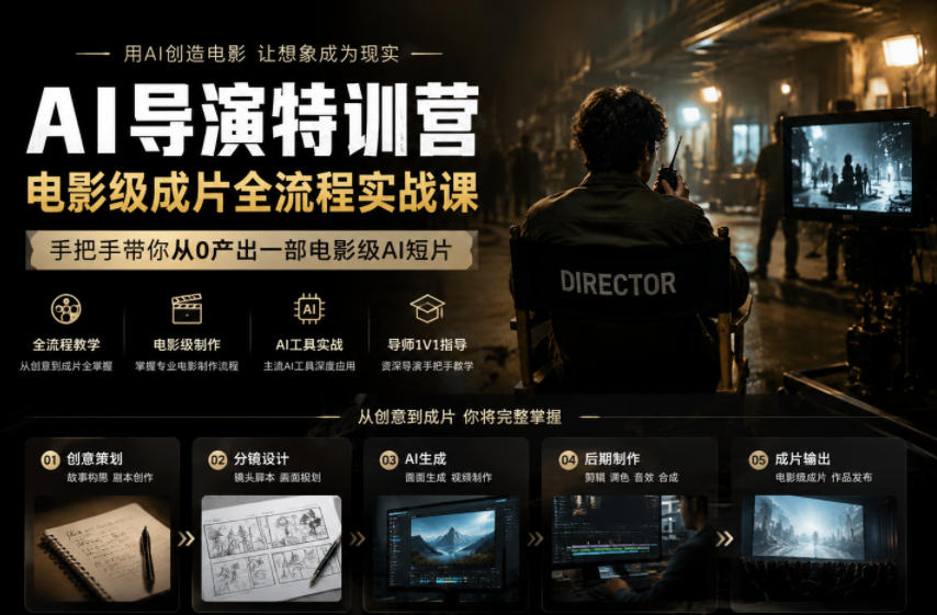 AI导演特训营,电影级成片全流程实战课,手把手带你从0产出一部电影级AI短片-旺仔资源库