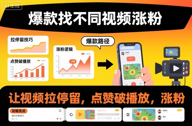 爆款找不同视频涨粉，让视频拉停留，实现点赞，破播放，涨粉-旺仔资源库