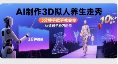 Ai制作3D拟人养生走秀，3分钟手把手教会你，快速起千粉万粉号-旺仔资源库