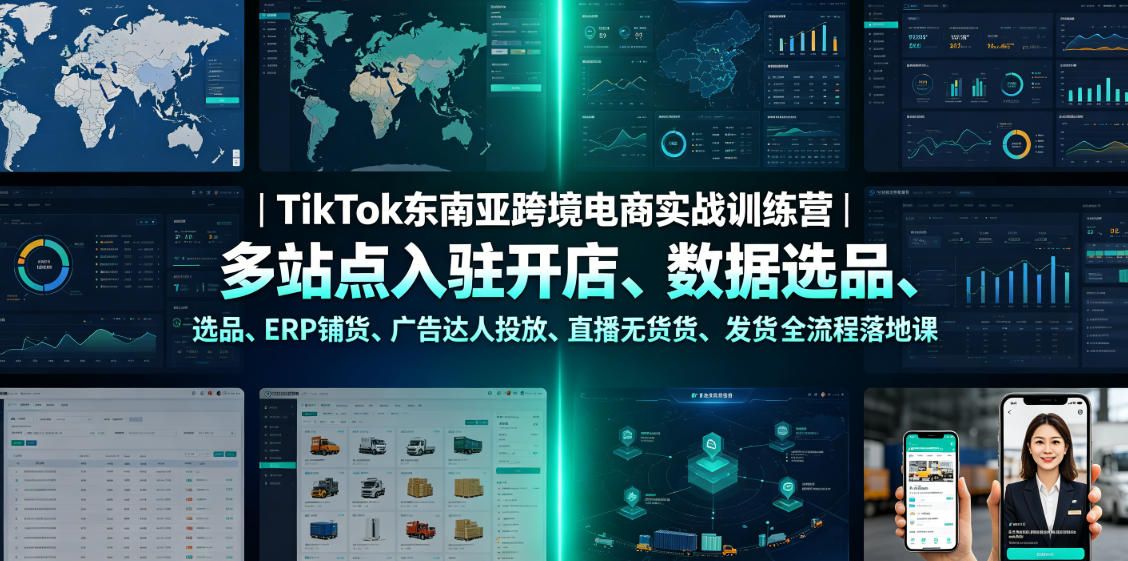 TikTok东南亚跨境电商实战训练营|多站点入驻开店、数据选品、ERP铺货、广告达人投放、直播无货源发货全流程落地课-旺仔资源库