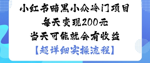 小红书暗黑小众冷门项目每天变现2张当天可能就会有收益-旺仔资源库