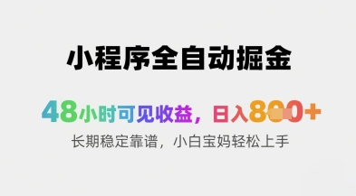 小程序全自动掘金，48小时可见收益，日入8张+长期稳定靠谱，小白宝妈轻松上手【揭秘】-旺仔资源库