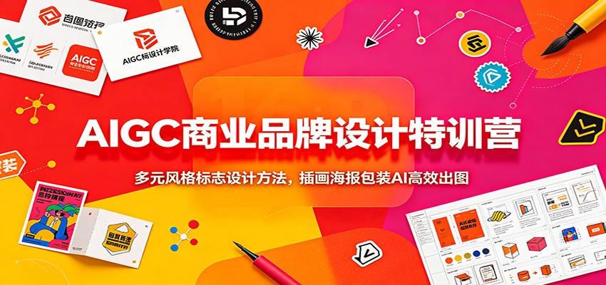 AIGC商业品牌设计特训营：多元风格标志设计方法，插画海报包装AI高效出图-旺仔资源库