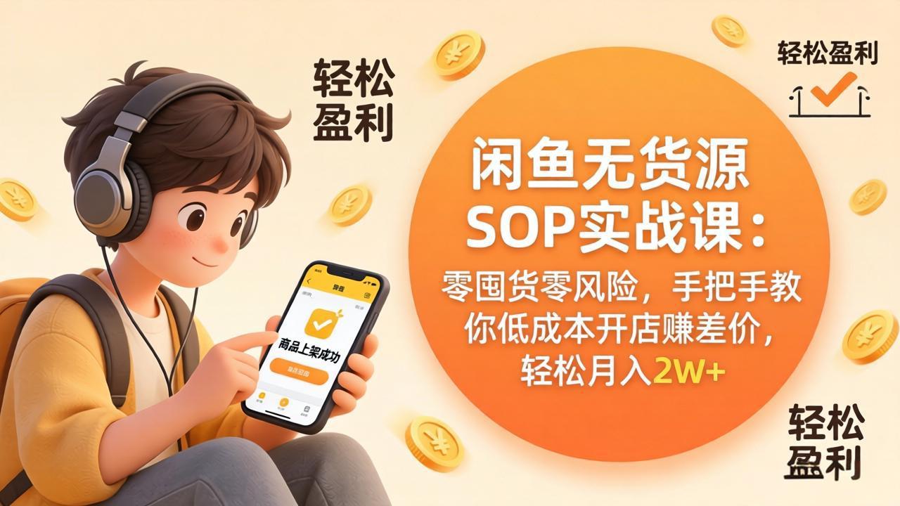 闲鱼无货源SOP实战课：零囤货零风险，手把手教你低成本开店赚差价，轻松月入2w+-旺仔资源库