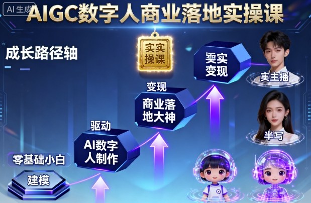AIGC数字人商业落地实操课，从零基础小白到AI数字人大神-旺仔资源库