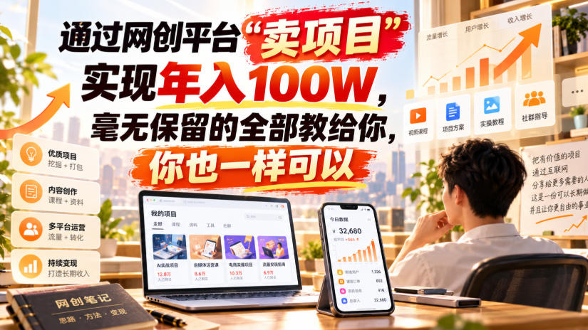 通过网创平台“卖项目”实现年入100W，毫无保留的全部教给你，你也一样可以！【揭秘】-旺仔资源库