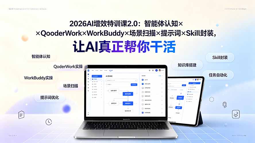 2026AI增效特训课2.0:智能体认知×QoderWork×WorkBuddy×场景扫描×提示词×Skill封装,让AI真正帮你干活-旺仔资源库