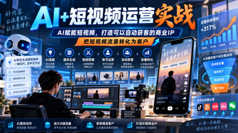 AI+短视频运营实战,AI赋能短视频,打造可以自动获客的商业IP,把短视频流量转化为客户-旺仔资源库