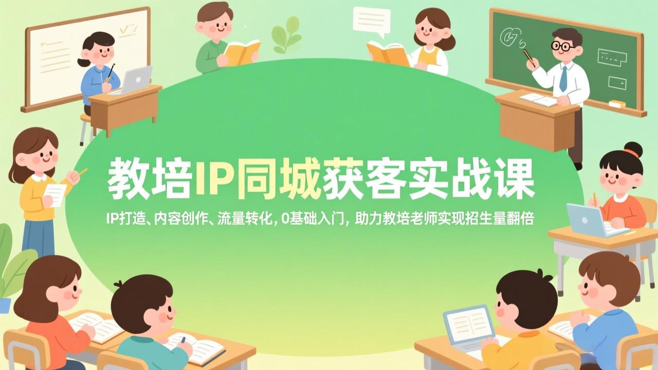 教培IP同城获客实战课，IP打造、内容创作、流量转化，0基础入门，助力教培老师实现招生量翻倍-旺仔资源库