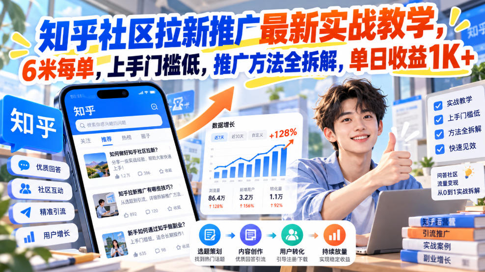 知乎社区拉新推广最新实战教学,6米每单,上手门槛低,推广方法全拆解,单日收益1K+!(更新0930)-旺仔资源库