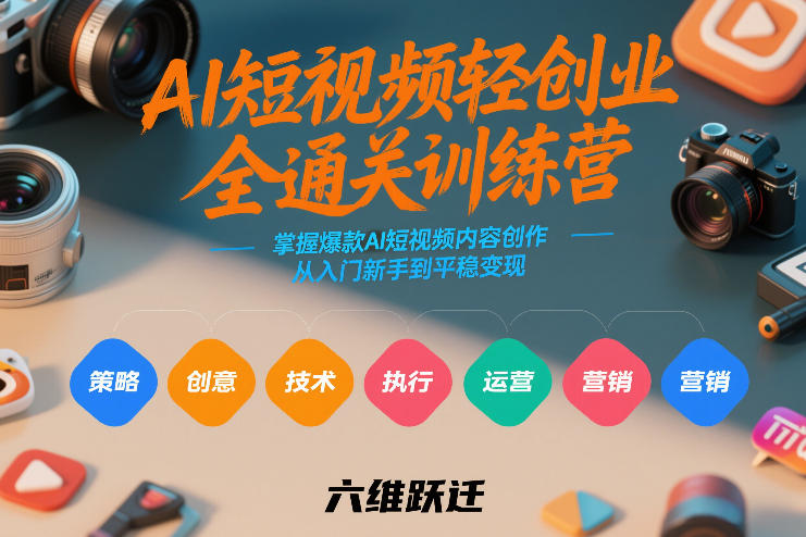 AI短视频轻创业全通关训练营，掌握爆款AI短视频内容创作，从入门新手到平稳变现的六维跃迁-旺仔资源库