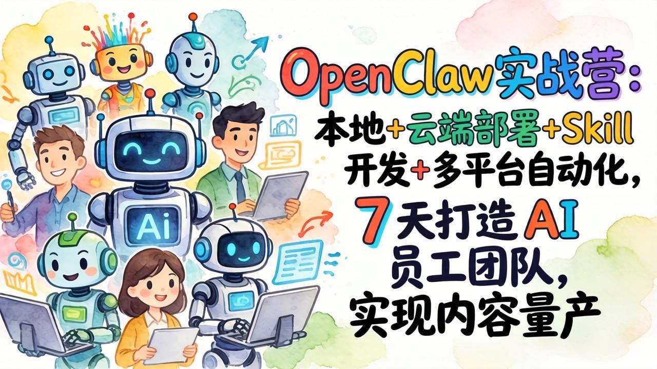 OpenClaw实战营：本地+云端部署+Skill开发+多平台自动化，7 天打造 AI 员工团队，实现内容量产-旺仔资源库