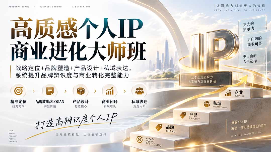 高质感个人IP商业进化大师班:战略定位+品牌塑造+产品设计+私域表达,系统提升品牌辨识度与商业转化完整能力-旺仔资源库