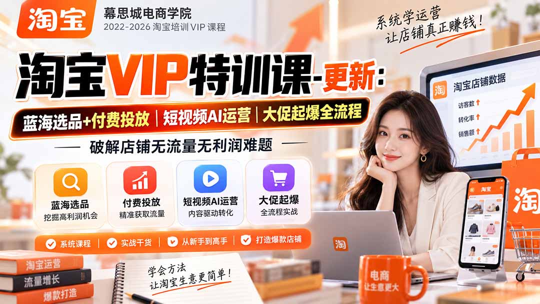 淘宝VIP特训课-更新0917：蓝海选品+付费投放｜短视频AI运营｜大促起爆全流程，破解店铺无流量无利润难题-旺仔资源库