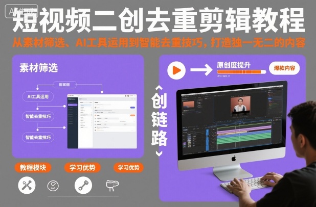 短视频二创去重剪辑教程,从素材筛选、AI工具运用到智能去重技巧,打造独一无二的内容-旺仔资源库