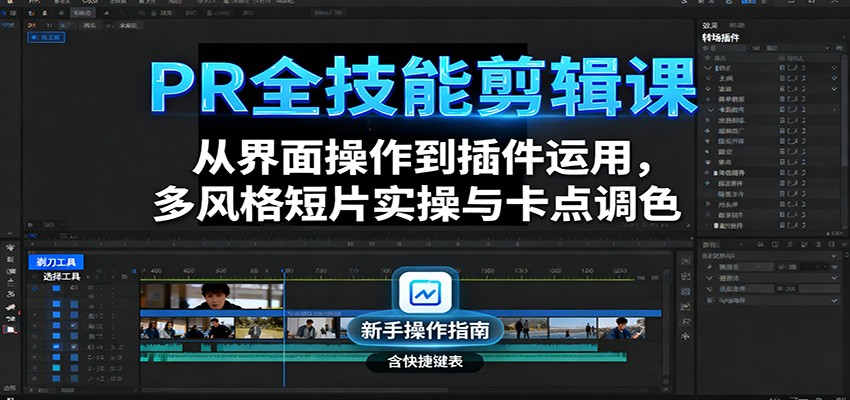 PR全技能剪辑课：从界面操作到插件运用，多风格短片实操与卡点调色-旺仔资源库