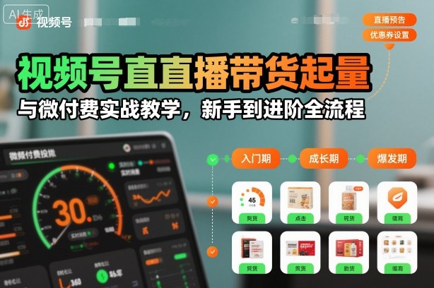 视频号直播带货起量与微付费实战教学,新手到进阶全流程(更新26年10月)-旺仔资源库