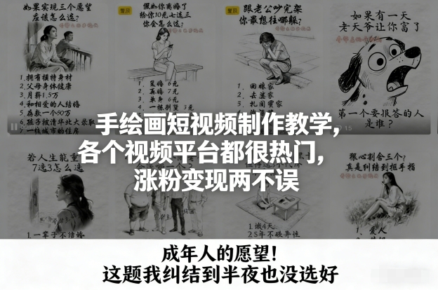手绘画短视频制作教学,各个视频平台都很热门,涨粉变现两不误-旺仔资源库