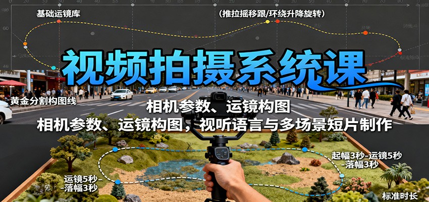 视频拍摄系统课：相机参数、运镜构图，视听语言与多场景短片制作-旺仔资源库