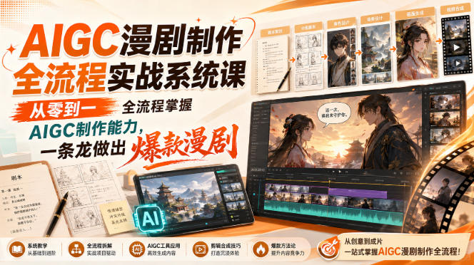AIGC漫剧制作全流程实战系统课，从零到一全流程掌握AIGC制作能力，一条龙做出爆款漫剧-旺仔资源库