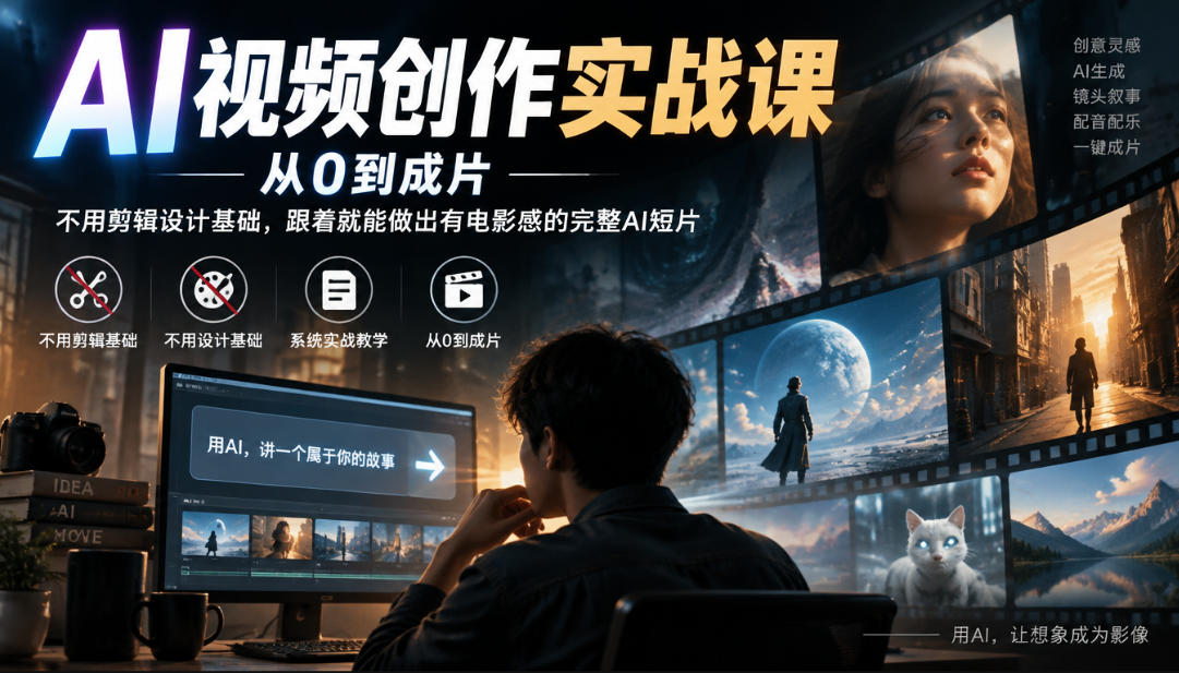 AI视频创作实战课，从0到成片，不用剪辑设计基础，跟着就能做出有电影感的完整AI短片-旺仔资源库