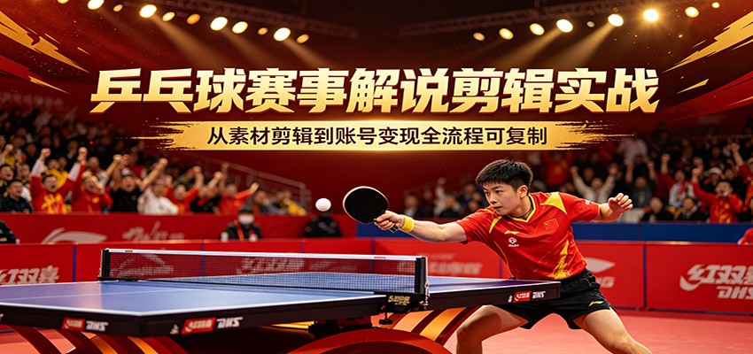乒乓球赛事解说剪辑实战，从素材剪辑到账号变现全流程可复制-旺仔资源库