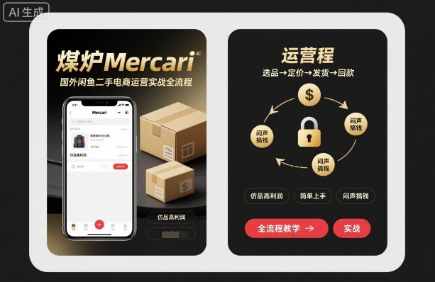 煤炉Mercari国外闲鱼二手电商运营实战全流程，仿品高利润，简单上手，闷声搞钱-旺仔资源库