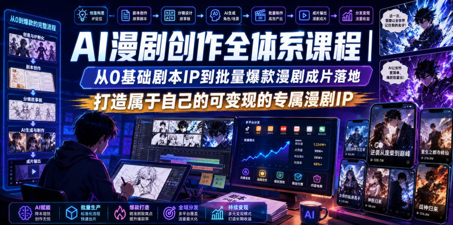AI漫剧创作全体系课程|从0基础剧本IP到批量爆款漫剧成片落地,打造属于自己的可变现的专属漫剧IP-旺仔资源库