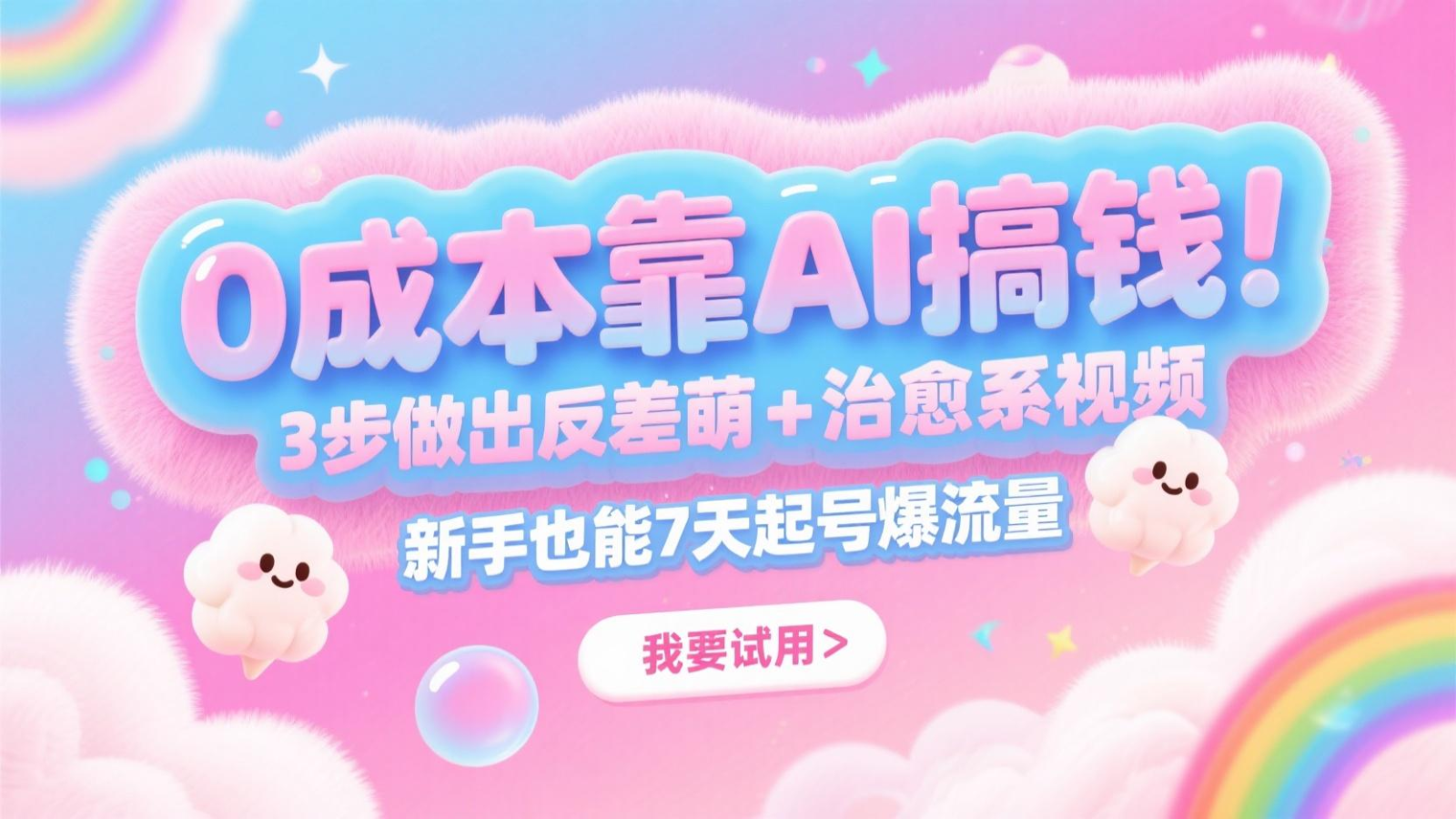 0成本靠AI搞钱！3步做出反差萌+治愈系视频，新手也能7天起号爆流量，月入5位数-旺仔资源库