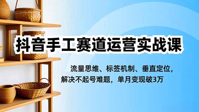 抖音手工赛道运营实战课,流量思维、标签机制、垂直定位,解决不起号难题,单月变现破3万-旺仔资源库