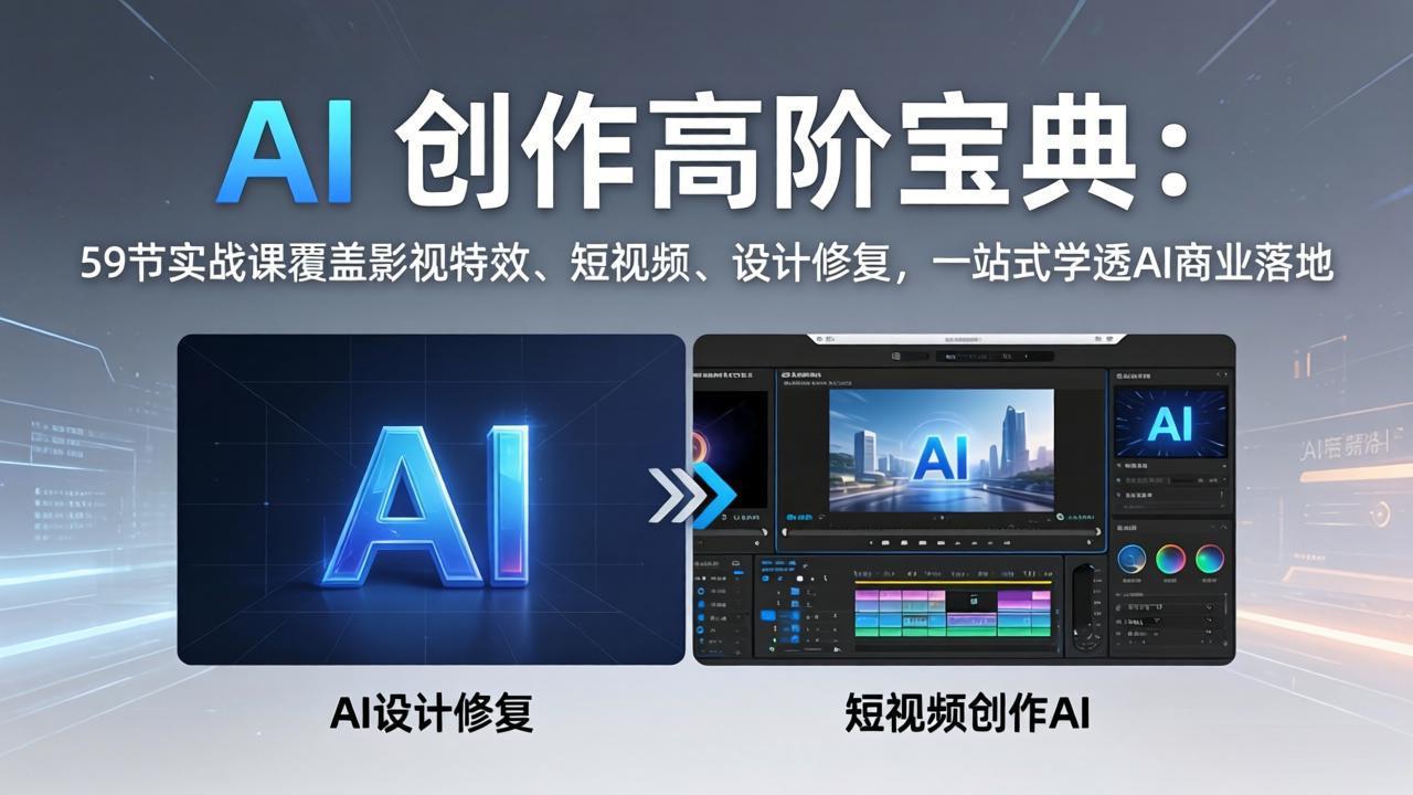 AI 创作高阶宝典：59节实战课覆盖影视特效、短视频、设计修复，一站式学透AI商业落地-旺仔资源库