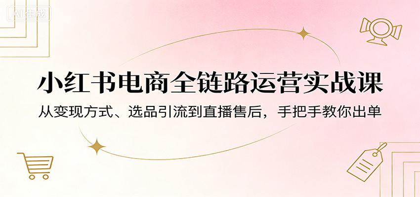 小红书电商全链路运营实战课：从变现方式、选品引流到直播售后，手把手教你出单-旺仔资源库