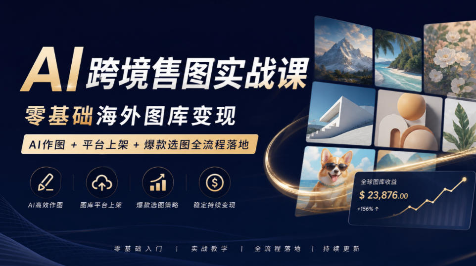 AI跨境售图实战课,零基础海外图库变现,AI作图+平台上架+爆款选图全流程落地-旺仔资源库