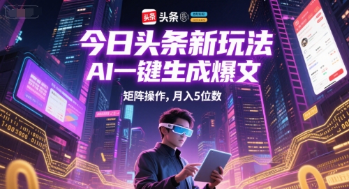 今日头条新玩法，AI一键生成爆文，矩阵操作，月入5位数-旺仔资源库