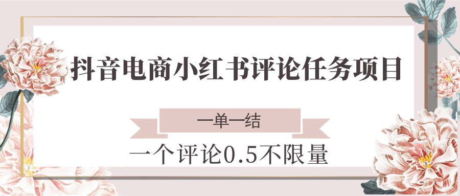 抖音电商小红书评论任务项目，一个评论0.5，一单一结 不限量-旺仔资源库