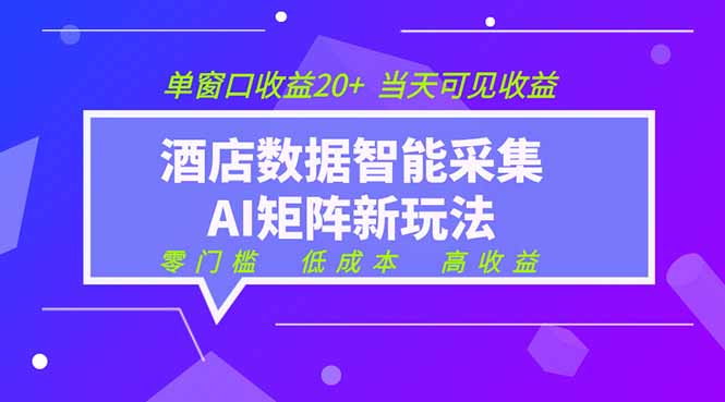 2026酒店数据采集ai智能矩阵新风口  低成本   高收益   当天见收益   单窗口20+-旺仔资源库