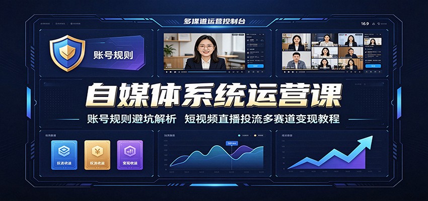 自媒体系统运营课:账号规则避坑解析,短视频直播投流多赛道变现教程-旺仔资源库