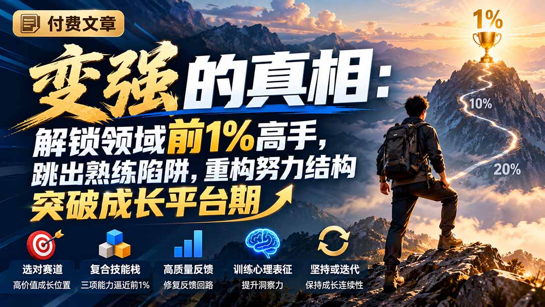 付费文章:变强的真相:解锁领域前1%高手,跳出熟练陷阱,重构努力结构突破成长平台期-旺仔资源库