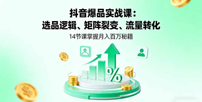 抖音爆品实战课：选品逻辑、矩阵裂变、流量转化，14节课掌握月入百万秘籍-旺仔资源库
