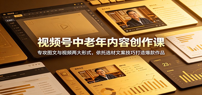 视频号中老年内容创作课:专攻图文与视频两大形式,依托选材文案技巧打造爆款作品-旺仔资源库