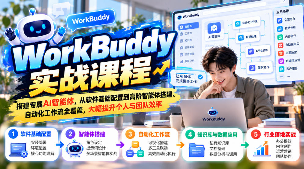 WorkBuddy实战课程,搭建专属AI智能体,从软件基础配置到高阶智能体搭建、自动化工作流全覆盖,大幅提升个人与团队效率-旺仔资源库