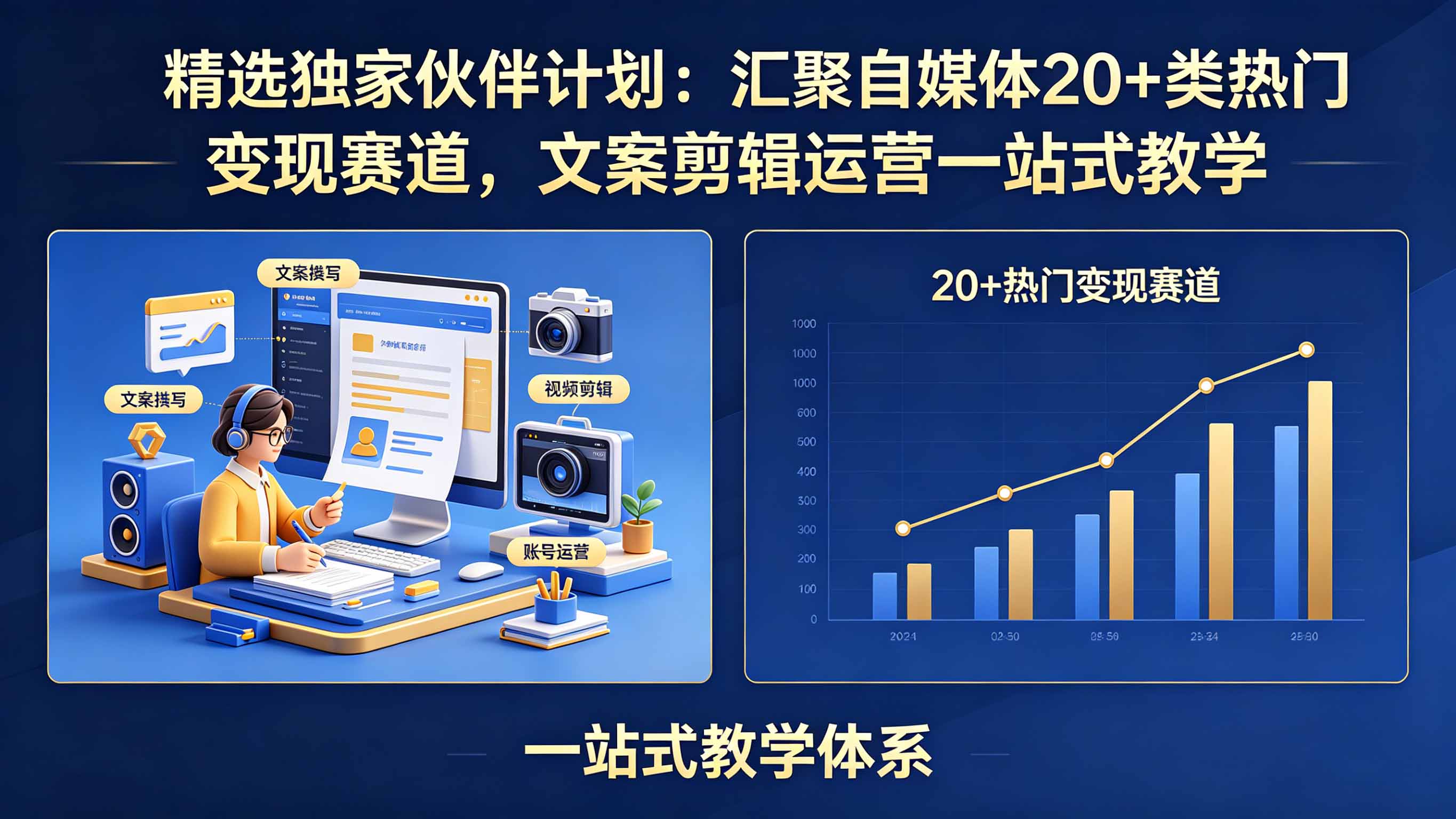 精选独家伙伴计划：汇聚自媒体20+类热门变现赛道，文案剪辑运营一站式教学-旺仔资源库