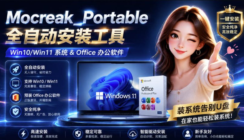 Mocreak全自动安装office和win10、win11系统，告别U盘装系统，使用安全可靠-旺仔资源库