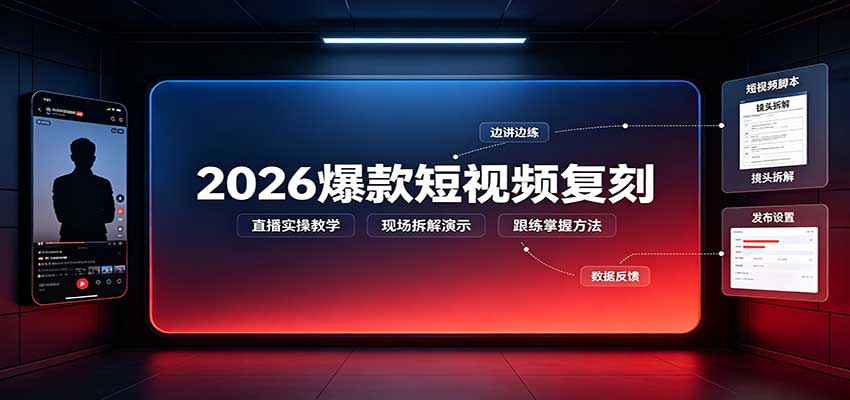 2026爆款短视频复刻：直播实操教学，配套文字文档掌握全流程-旺仔资源库