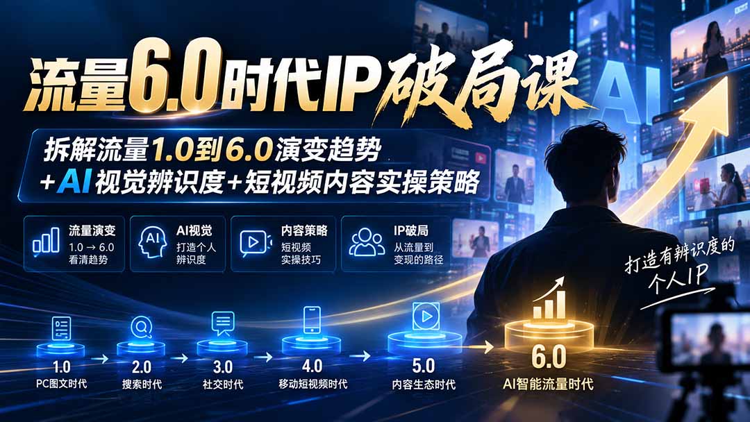 流量6.0时代IP破局课:拆解流量1.0到6.0演变趋势+AI视觉辨识度+短视频内容实操策略-旺仔资源库