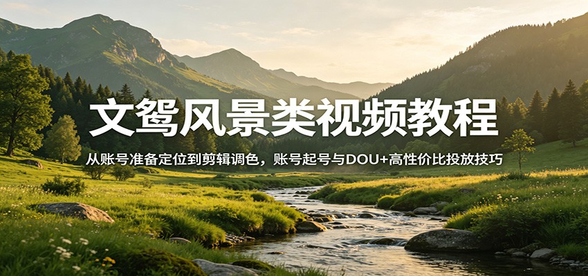 文鸳风景类视频教程:从账号准备定位到剪辑调色,账号起号与DOU+高性价比投放技巧-旺仔资源库