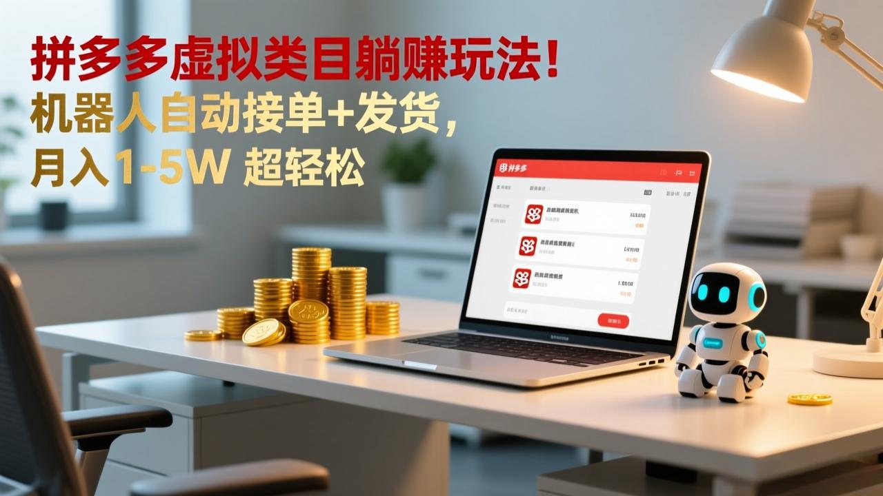 多多虚拟类目躺赚玩法！机器人自动接单+发货，月入 1-5W 超轻松-旺仔资源库