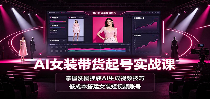 AI女装带货起号实战课：掌握洗图换装AI生成视频技巧，低成本搭建女装短视频账号-旺仔资源库