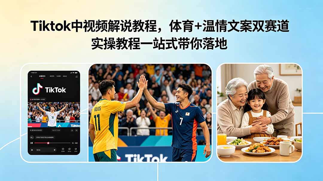 Tiktok中视频解说教程，体育+温情文案双赛道实操教程一站式带你落地-旺仔资源库